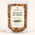 Illustration du sachet de feuilles de Djeka AfrikMoment 50 g, étiquette française.