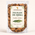 Illustration du sachet de feuilles de Djeka AfrikMoment 50 g, étiquette française.
