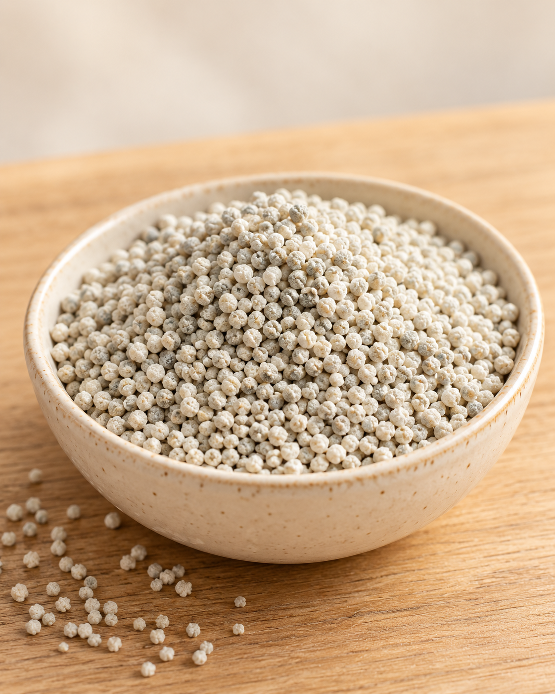 Visuel illustratif des grains de mil secs pour bouillie, présentés dans un bol en gros plan.