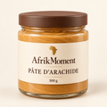 Visuel illustratif du pot AfrikMoment de pâte d’arachide de 300 g, avec étiquette crème et brune.